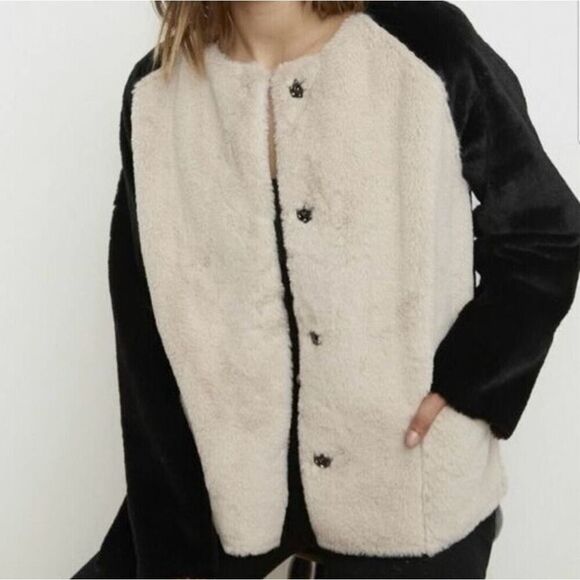 Velvet by Graham & Spencer faux fur teddy colorblock jacket xs - Picture 1 of 12
